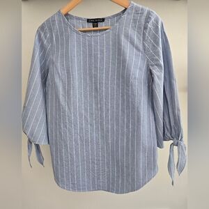 Classic Blue Striped Blouse with Tie Sleeves